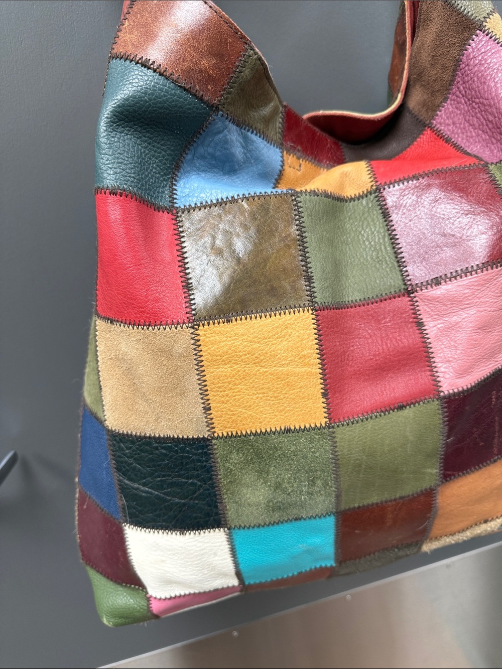 Lucky Brand XL Patchwork Leather Hobo Bag - Multicolor Red/Green/Blue/Brown - Picture 6 of 15